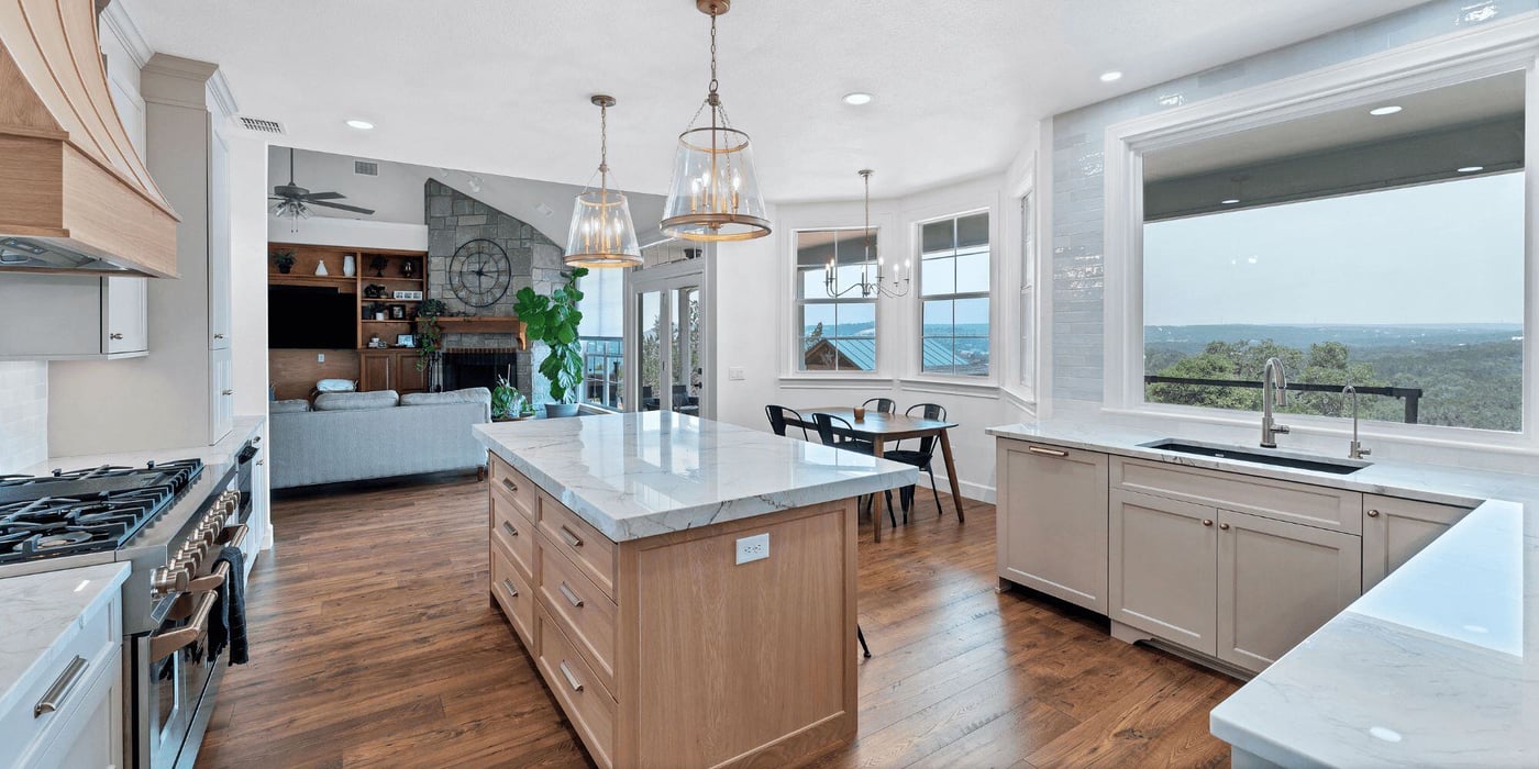 Kitchen and Living Room in Custom Home In North San Antonio