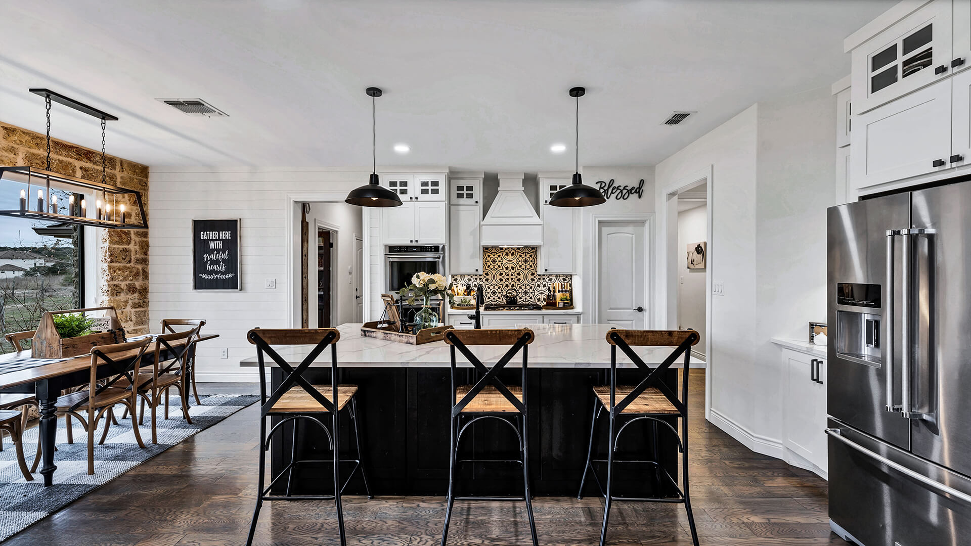 Kitchen with Island and Pendant Lights