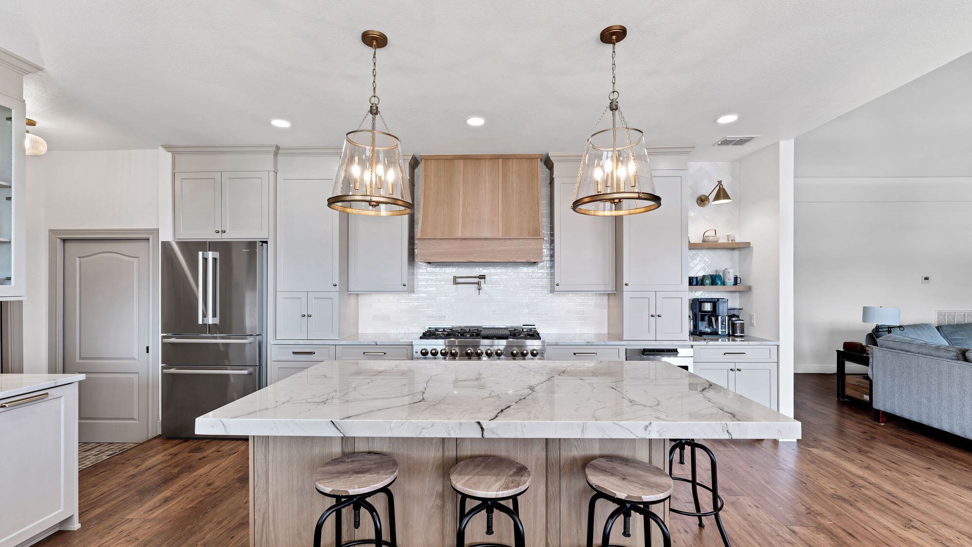 Open and Bright Kitchen Renovation in San Antonio with Coffee Bar and Island Seating